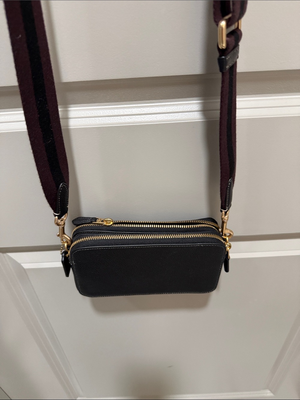 Coach Black Crossbody Bag with Burgundy Strap - Picture 2 of 3